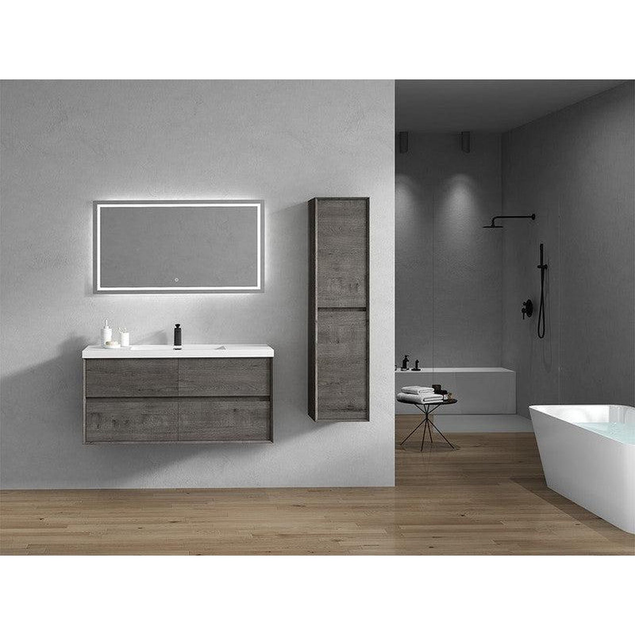 Noble 48&quot; Smoke Oak Wall-Mounted Modern Vanity With Single Reinforced White Acrylic Sink