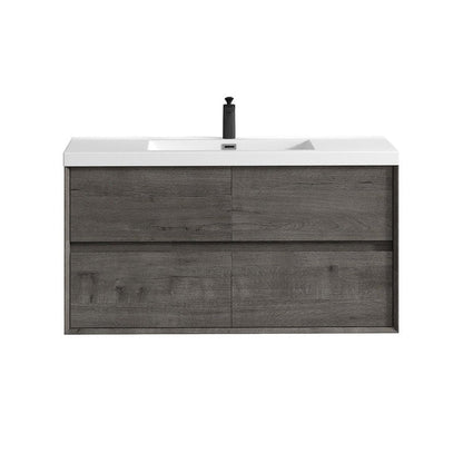 Noble 48&quot; Smoke Oak Wall-Mounted Modern Vanity With Single Reinforced White Acrylic Sink