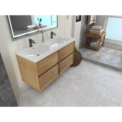 Noble 48&quot; White Oak Wall-Mounted Modern Vanity With Double Reinforced White Acrylic Sinks