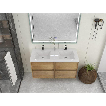 Noble 48&quot; White Oak Wall-Mounted Modern Vanity With Double Reinforced White Acrylic Sinks