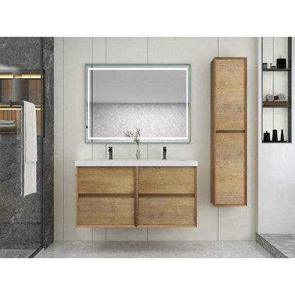 Noble 48&quot; White Oak Wall-Mounted Modern Vanity With Double Reinforced White Acrylic Sinks