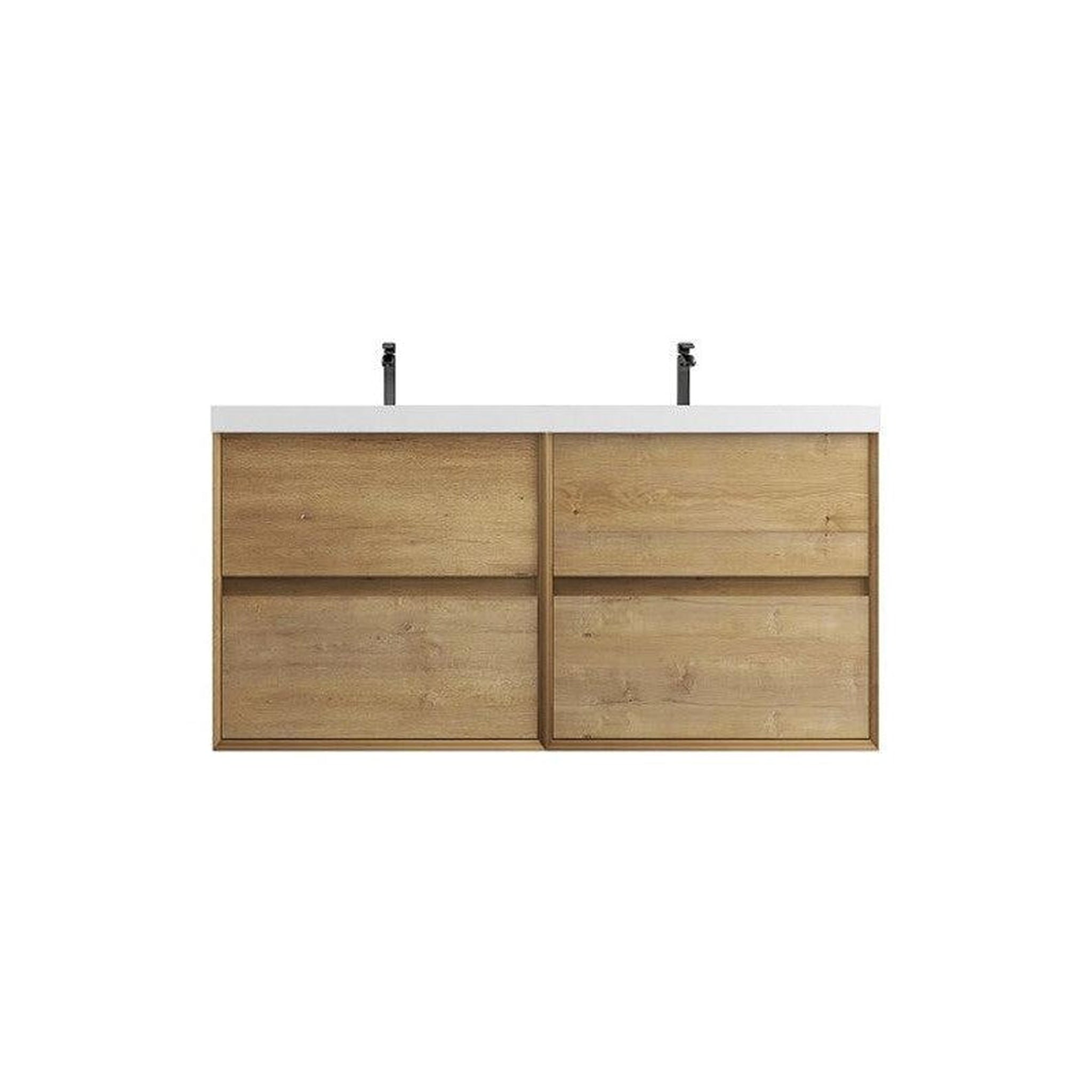 Noble 48&quot; White Oak Wall-Mounted Modern Vanity With Double Reinforced White Acrylic Sinks