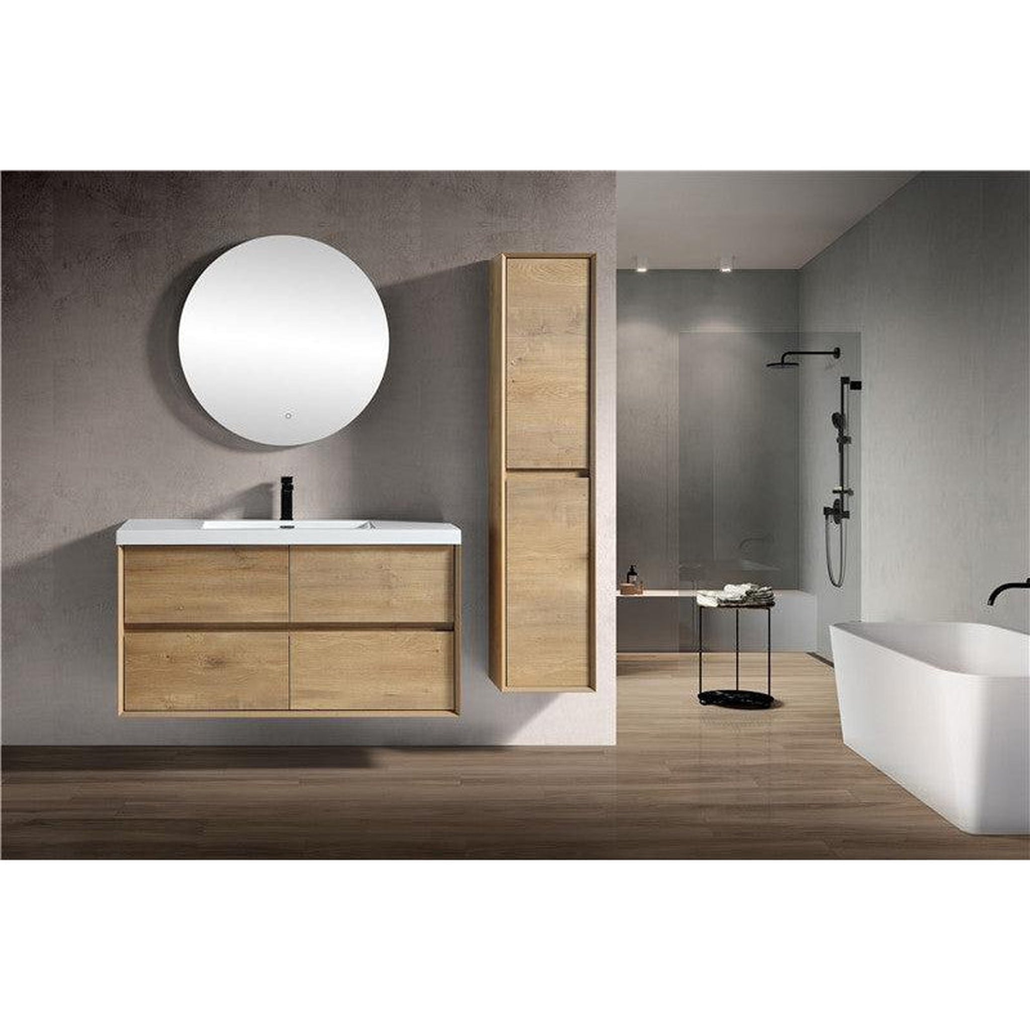 Noble 48&quot; White Oak Wall-Mounted Modern Vanity With Single Reinforced White Acrylic Sink