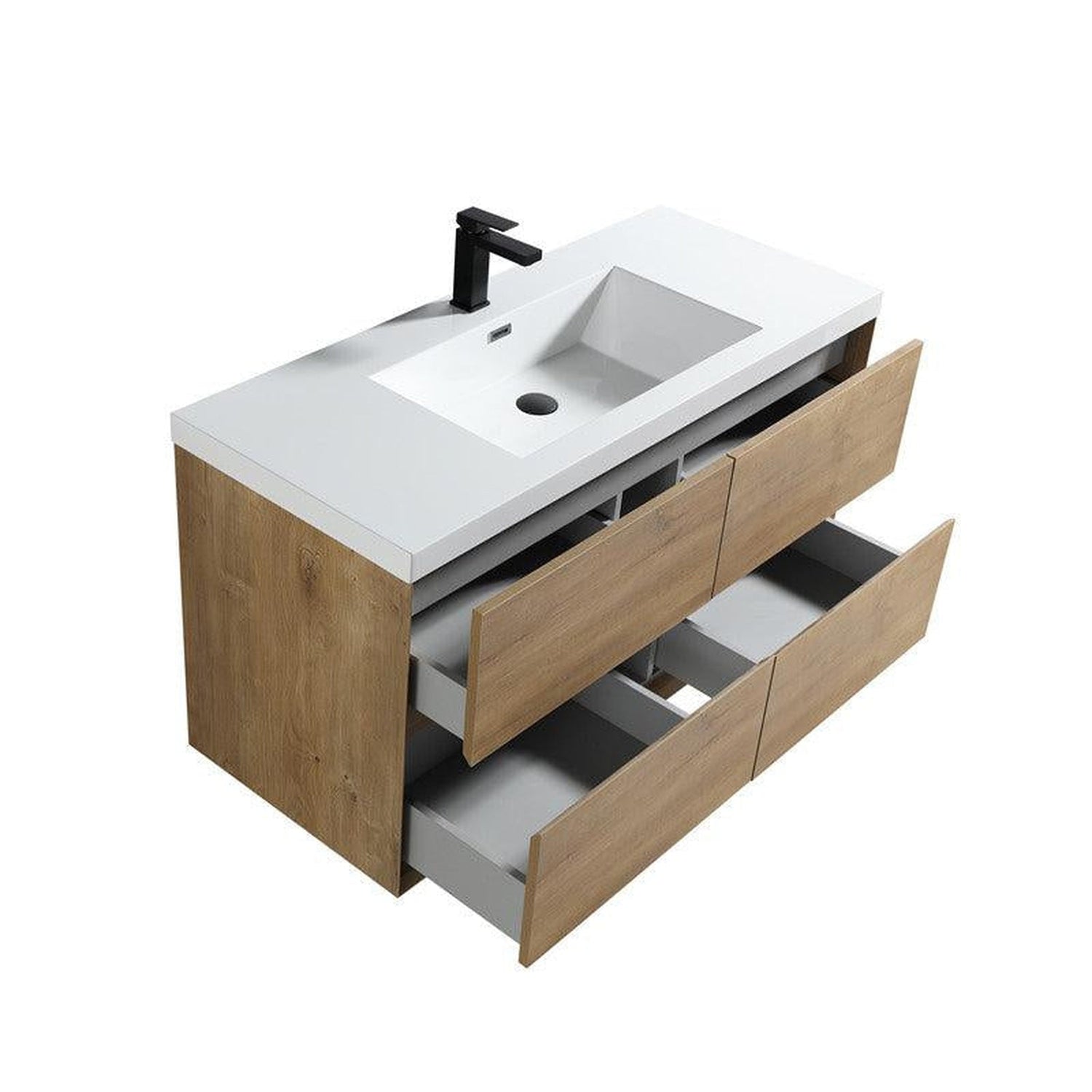 Noble 48&quot; White Oak Wall-Mounted Modern Vanity With Single Reinforced White Acrylic Sink