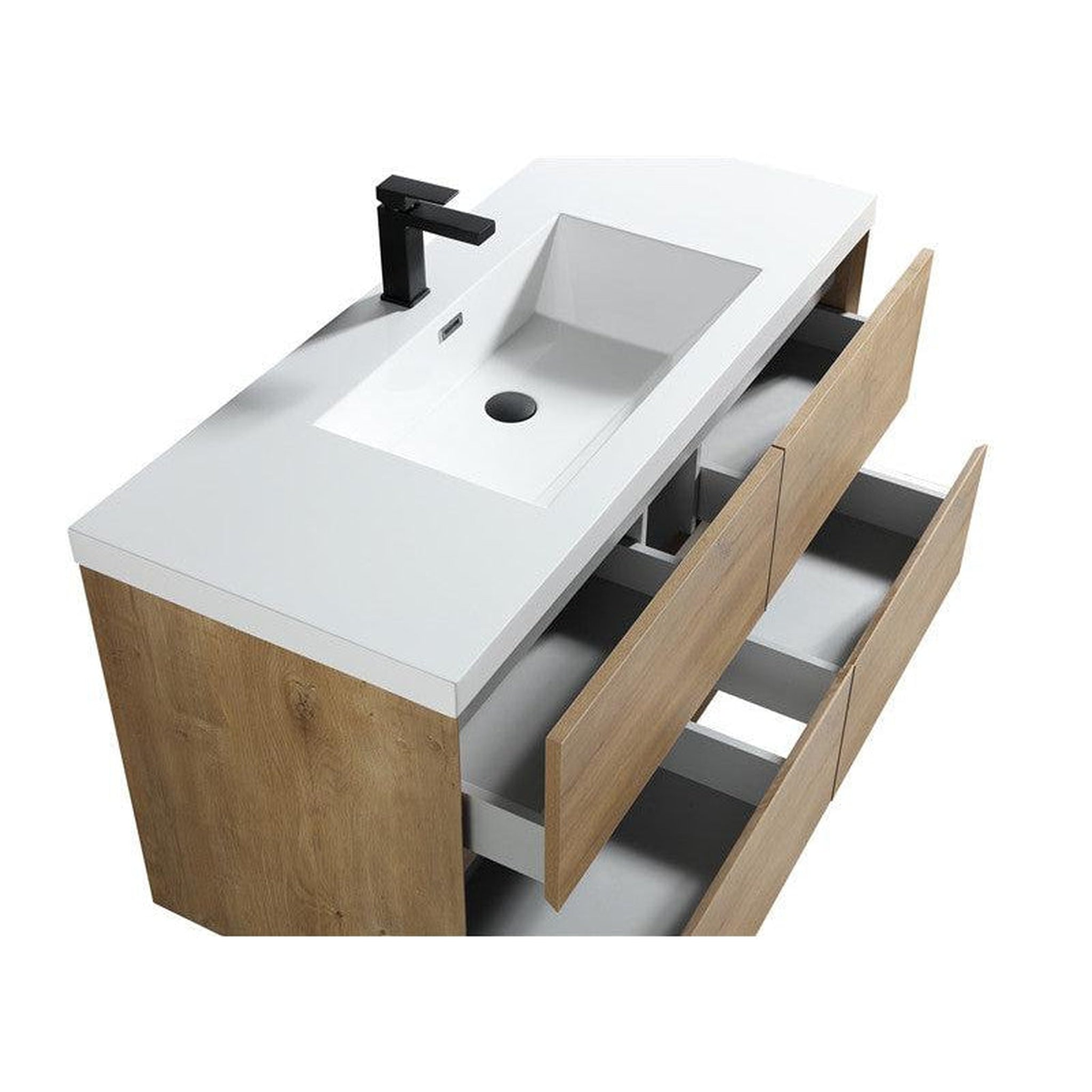 Noble 48&quot; White Oak Wall-Mounted Modern Vanity With Single Reinforced White Acrylic Sink