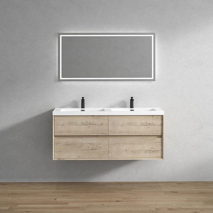 Noble 60&quot; Light Oak Wall-Mounted Modern Vanity With Double Reinforced White Acrylic Sinks