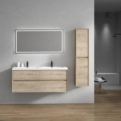 Noble 60&quot; Light Oak Wall-Mounted Modern Vanity With Double Reinforced White Acrylic Sinks