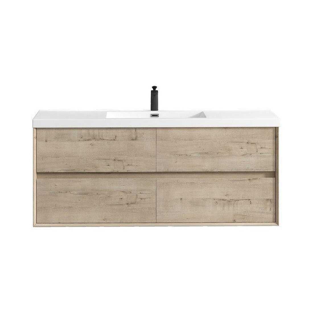 Noble 60&quot; Light Oak Wall-Mounted Modern Vanity With Single Reinforced White Acrylic Sink