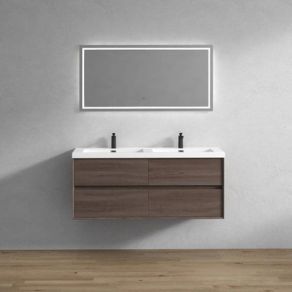 Noble 60&quot; Red Oak Wall-Mounted Modern Vanity With Double Reinforced White Acrylic Sinks