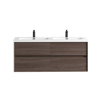 Noble 60&quot; Red Oak Wall-Mounted Modern Vanity With Double Reinforced White Acrylic Sinks