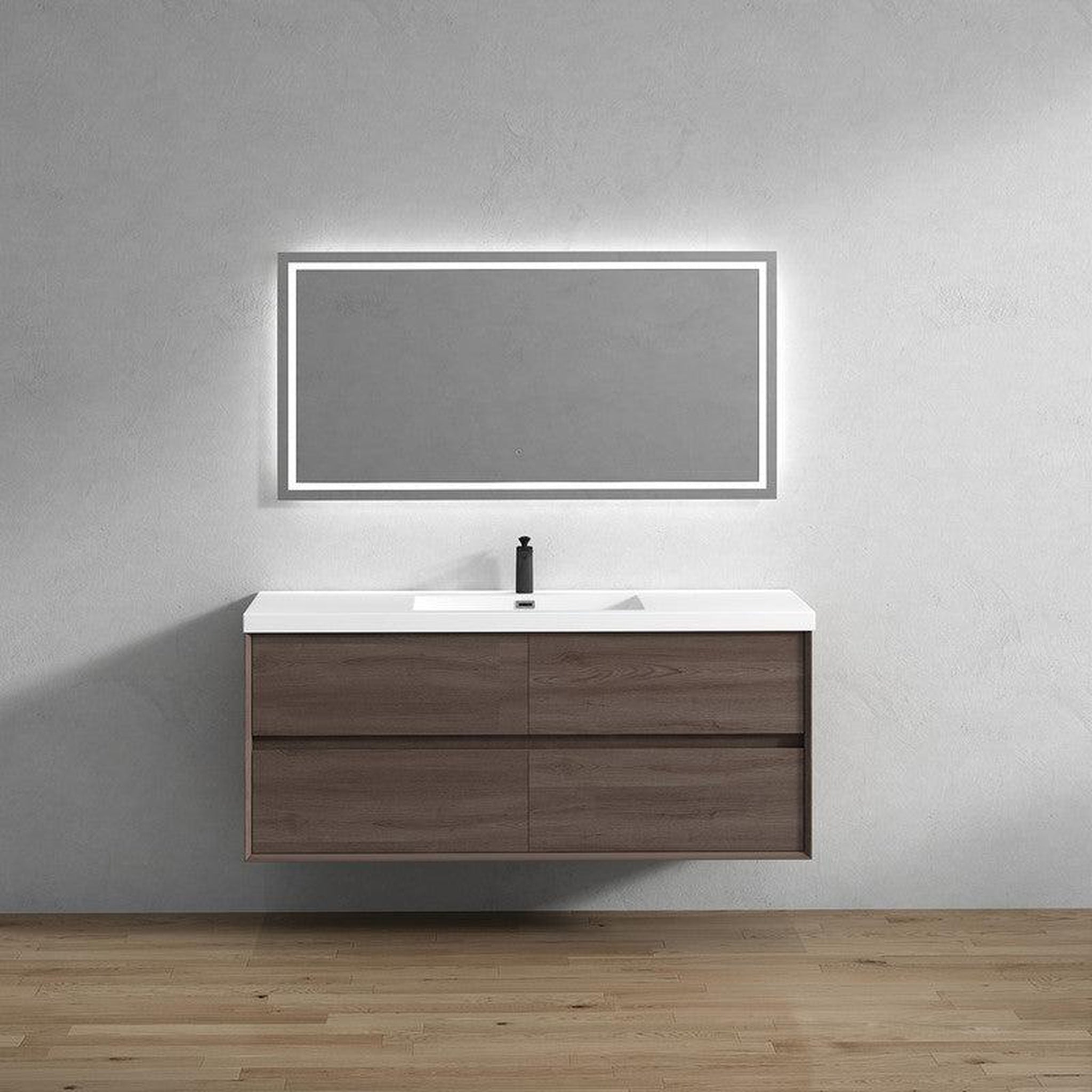 Noble 60&quot; Red Oak Wall-Mounted Modern Vanity With Single Reinforced White Acrylic Sink