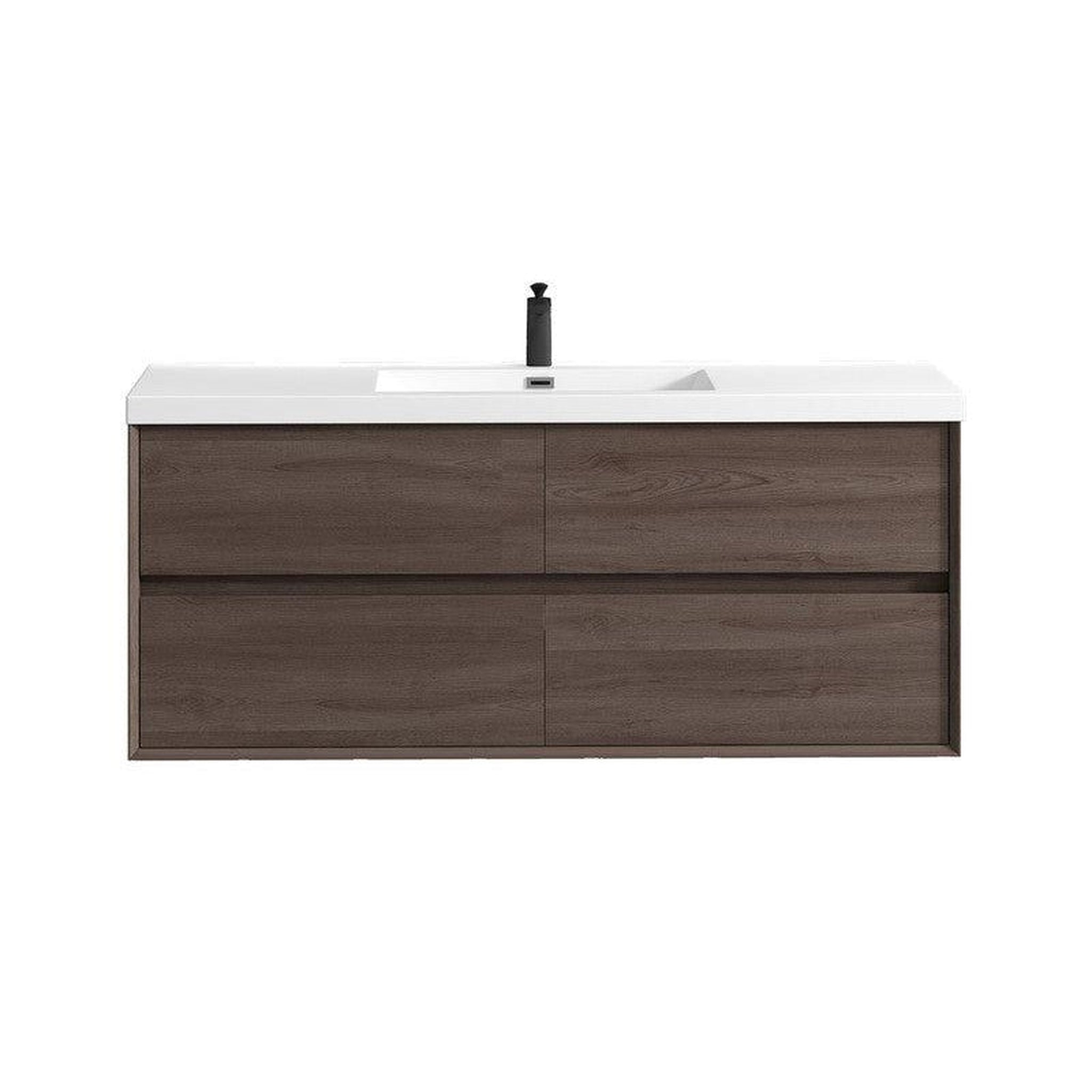 Noble 60&quot; Red Oak Wall-Mounted Modern Vanity With Single Reinforced White Acrylic Sink