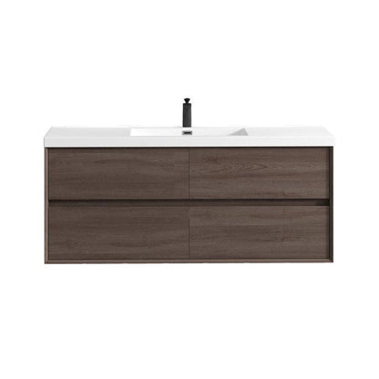 Noble 60&quot; Red Oak Wall-Mounted Modern Vanity With Single Reinforced White Acrylic Sink