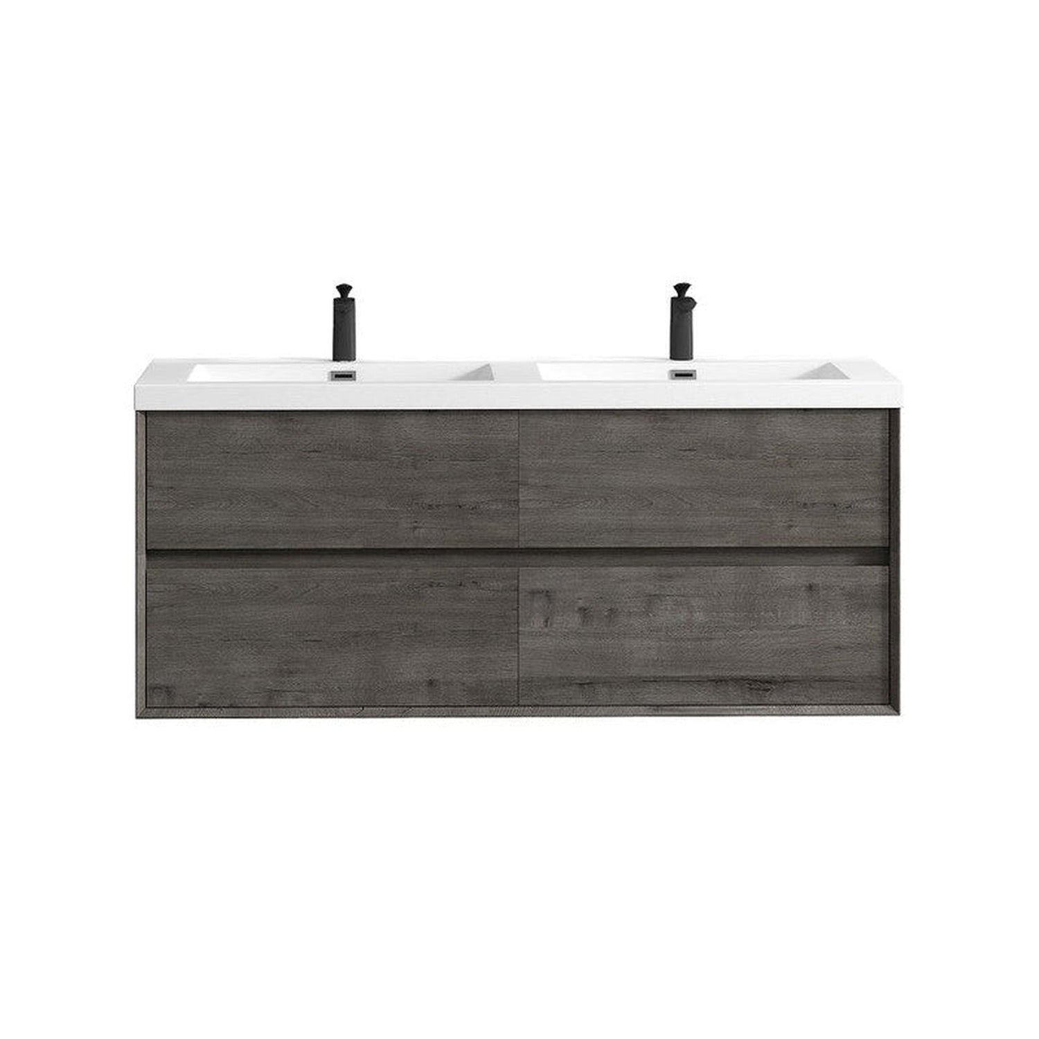 Noble 60&quot; Smoke Oak Wall-Mounted Modern Vanity With Double Reinforced White Acrylic Sinks