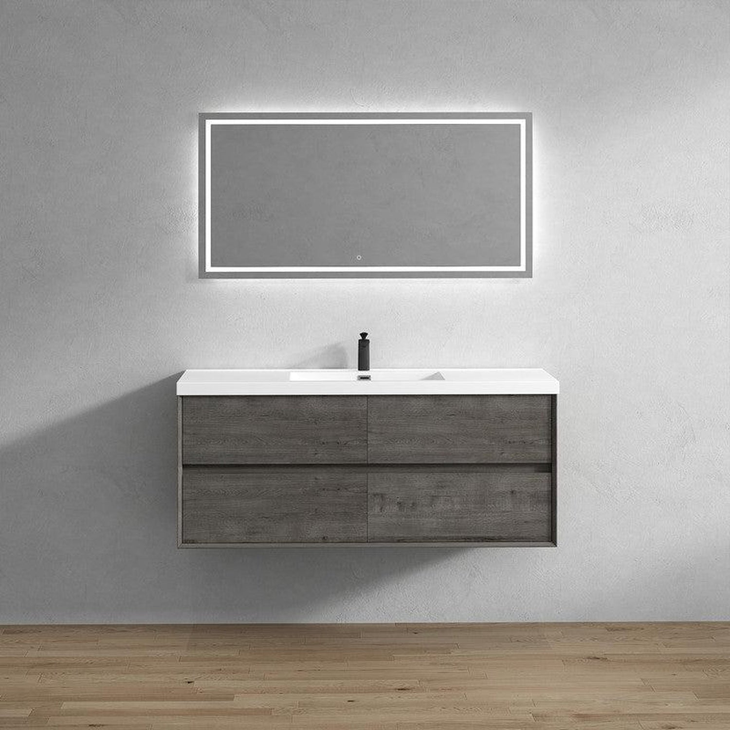 Noble 60&quot; Smoke Oak Wall-Mounted Modern Vanity With Single Reinforced White Acrylic Sink