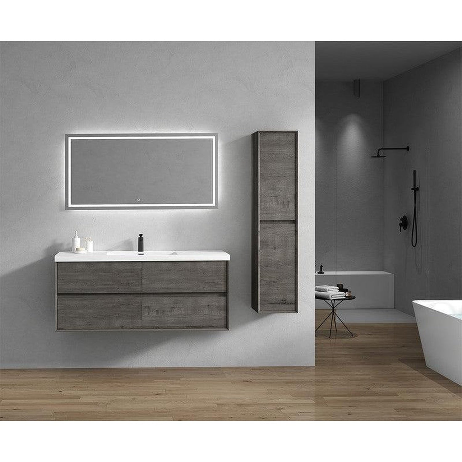 Noble 60&quot; Smoke Oak Wall-Mounted Modern Vanity With Single Reinforced White Acrylic Sink