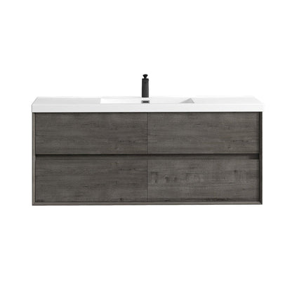 Noble 60&quot; Smoke Oak Wall-Mounted Modern Vanity With Single Reinforced White Acrylic Sink