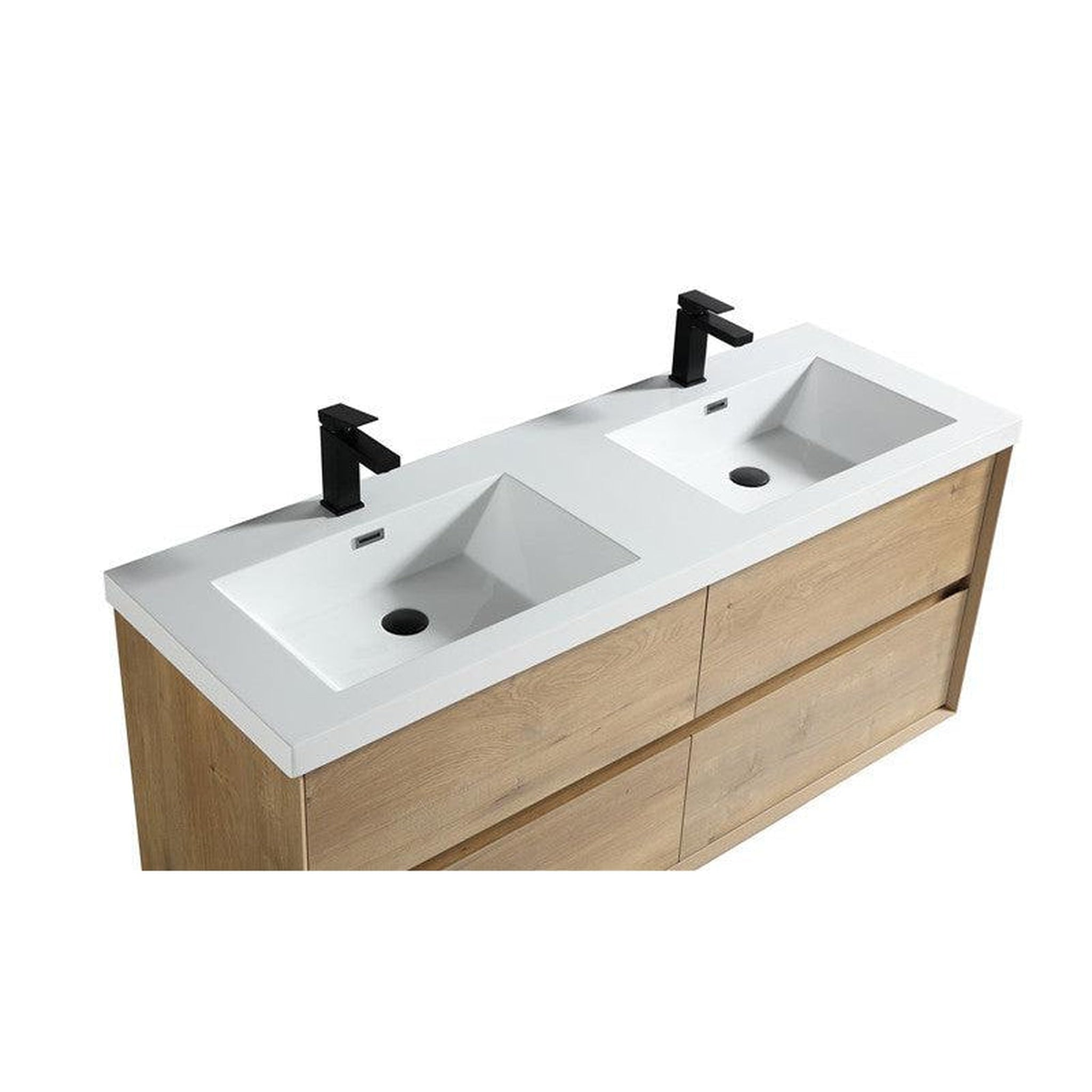 Noble 60&quot; White Oak Wall-Mounted Modern Vanity With Double Reinforced White Acrylic Sinks