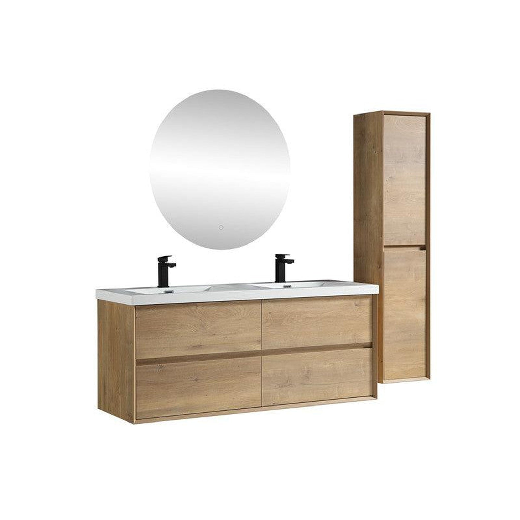 Noble 60&quot; White Oak Wall-Mounted Modern Vanity With Double Reinforced White Acrylic Sinks