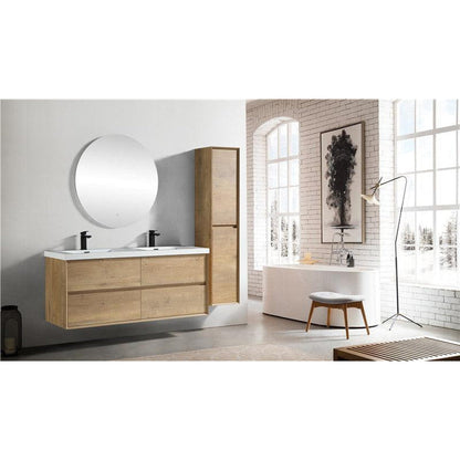 Noble 60&quot; White Oak Wall-Mounted Modern Vanity With Double Reinforced White Acrylic Sinks