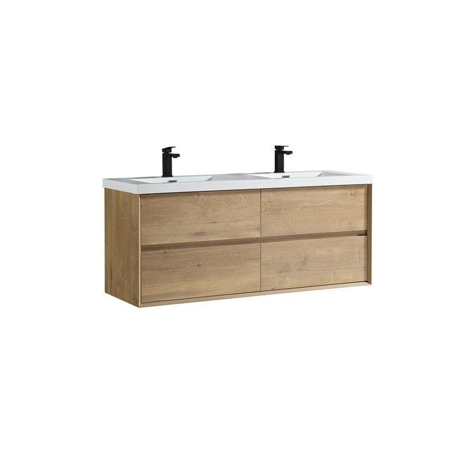 Noble 60&quot; White Oak Wall-Mounted Modern Vanity With Double Reinforced White Acrylic Sinks