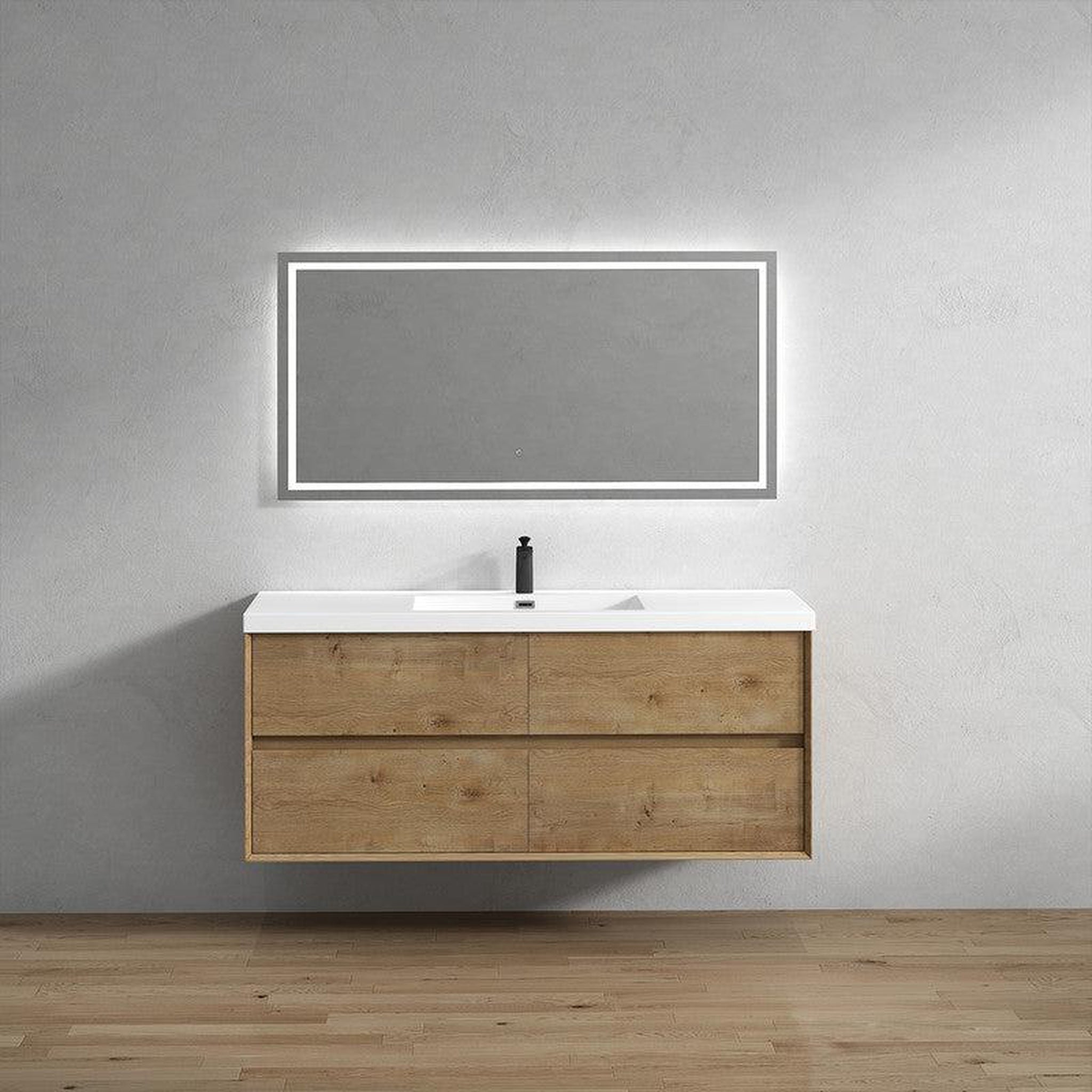 Noble 60&quot; White Oak Wall-Mounted Modern Vanity With Single Reinforced White Acrylic Sink