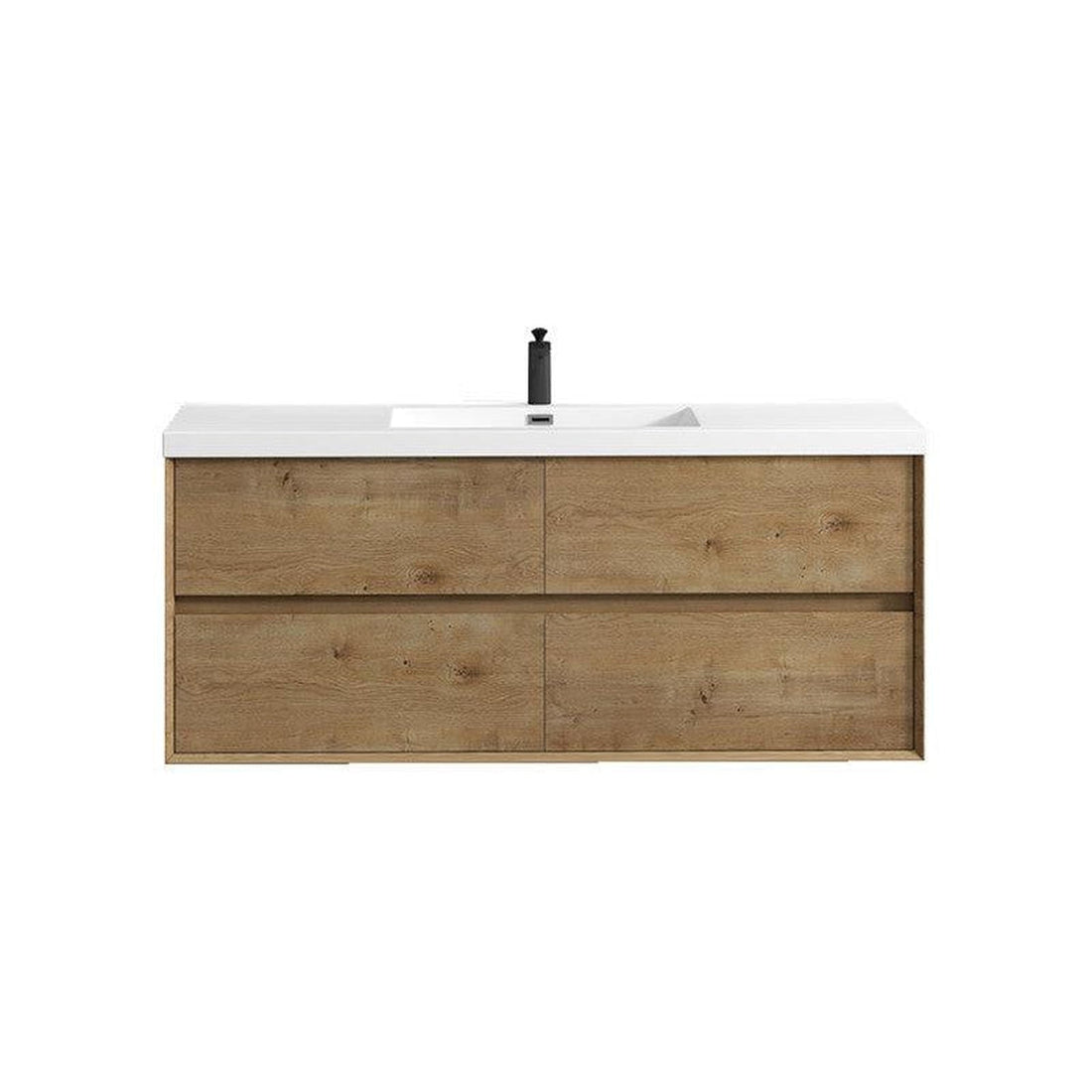 Noble 60&quot; White Oak Wall-Mounted Modern Vanity With Single Reinforced White Acrylic Sink