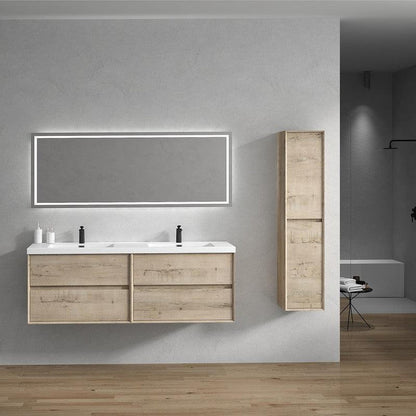 Noble 72&quot; Light Oak Wall-Mounted Modern Vanity With Double Reinforced White Acrylic Sinks