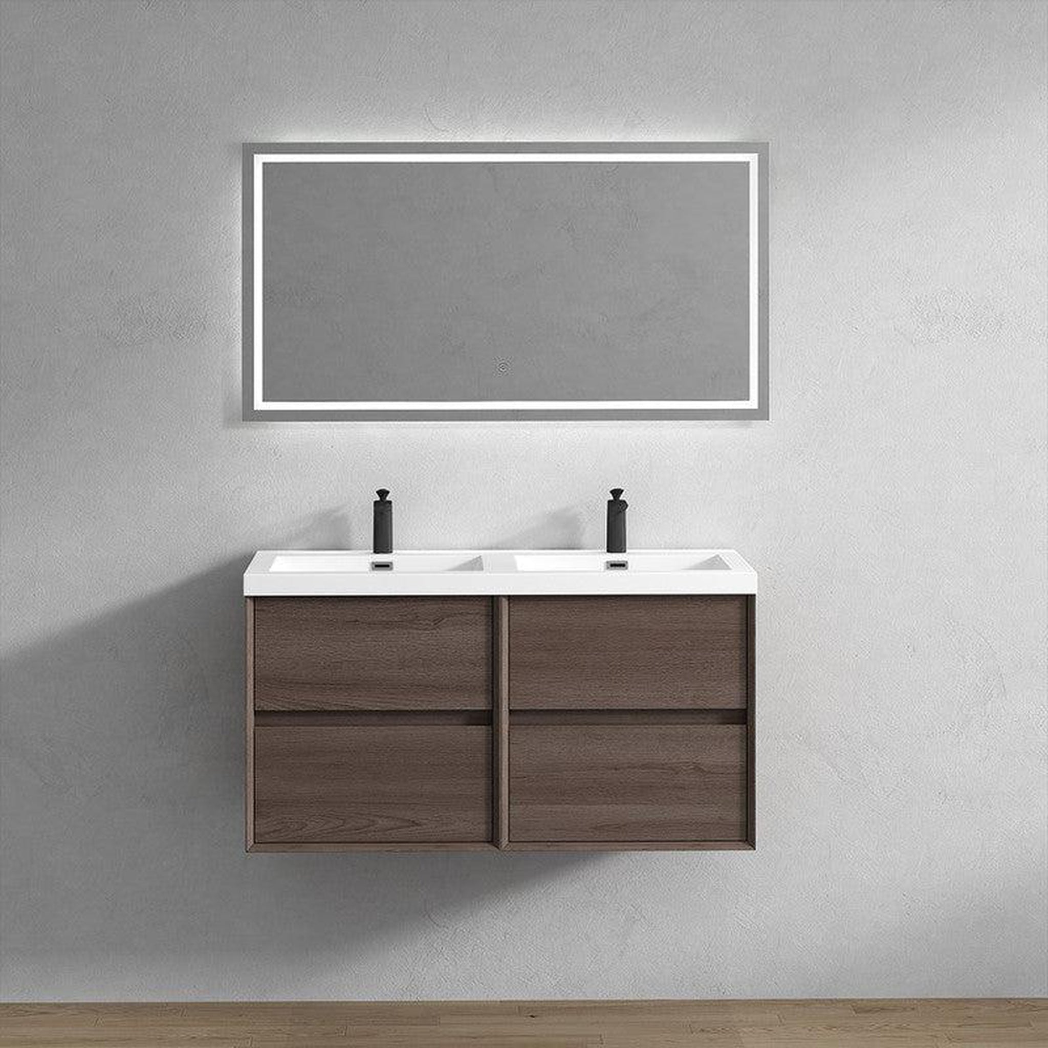 Noble 72&quot; Red Oak Wall-Mounted Modern Vanity With Double Reinforced White Acrylic Sinks