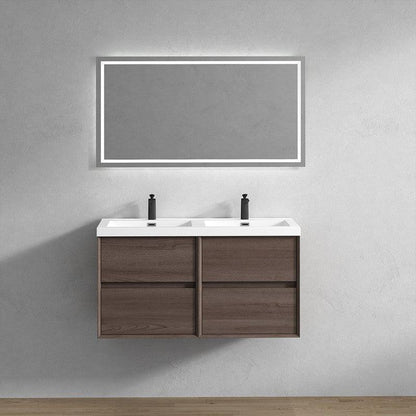 Noble 72&quot; Red Oak Wall-Mounted Modern Vanity With Double Reinforced White Acrylic Sinks