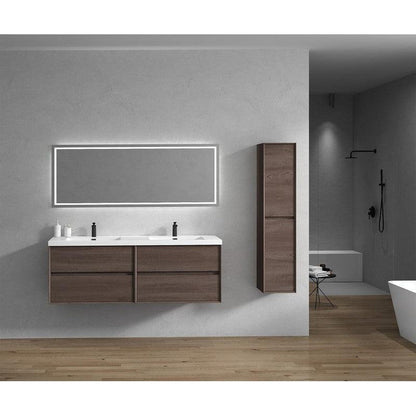 Noble 72&quot; Red Oak Wall-Mounted Modern Vanity With Double Reinforced White Acrylic Sinks