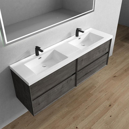 Noble 72&quot; Smoke Oak Wall-Mounted Modern Vanity With Double Reinforced White Acrylic Sinks