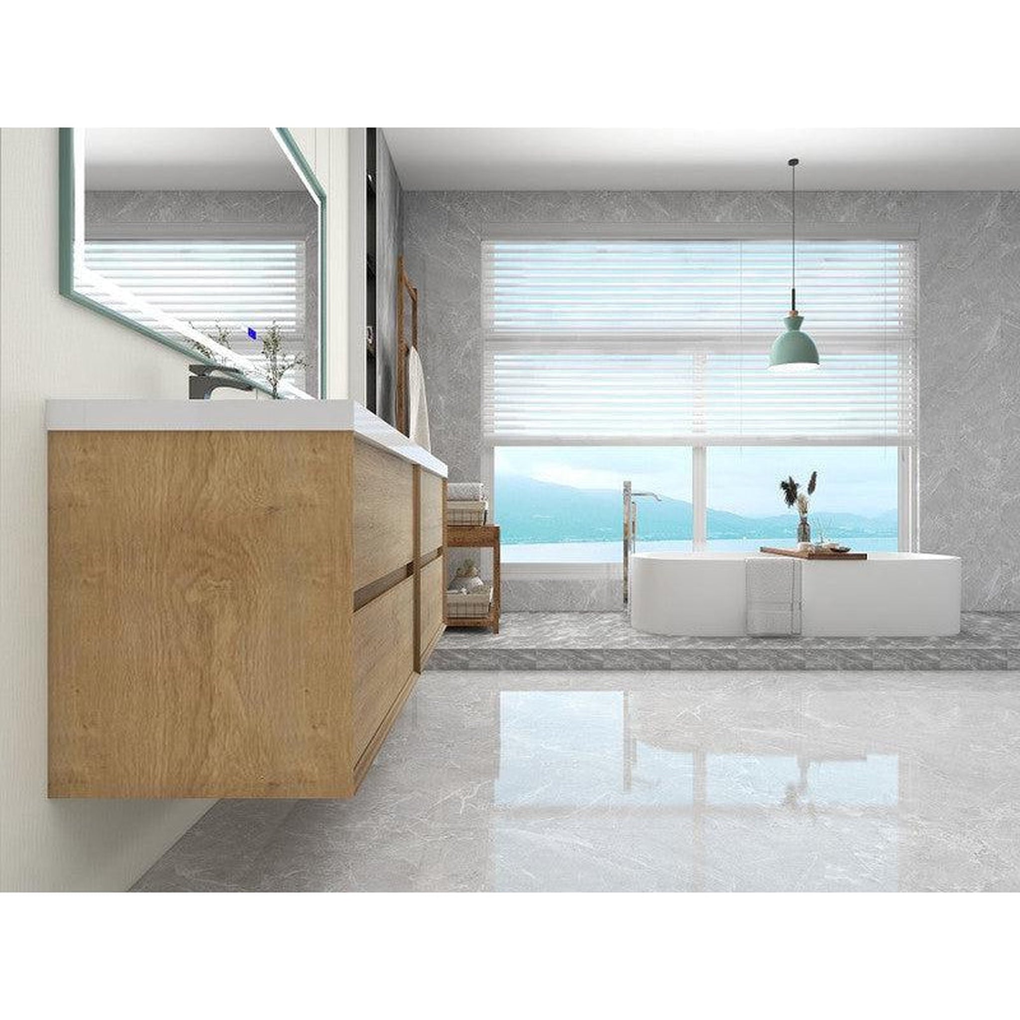 Noble 72&quot; White Oak Wall-Mounted Modern Vanity With Double Reinforced White Acrylic Sinks