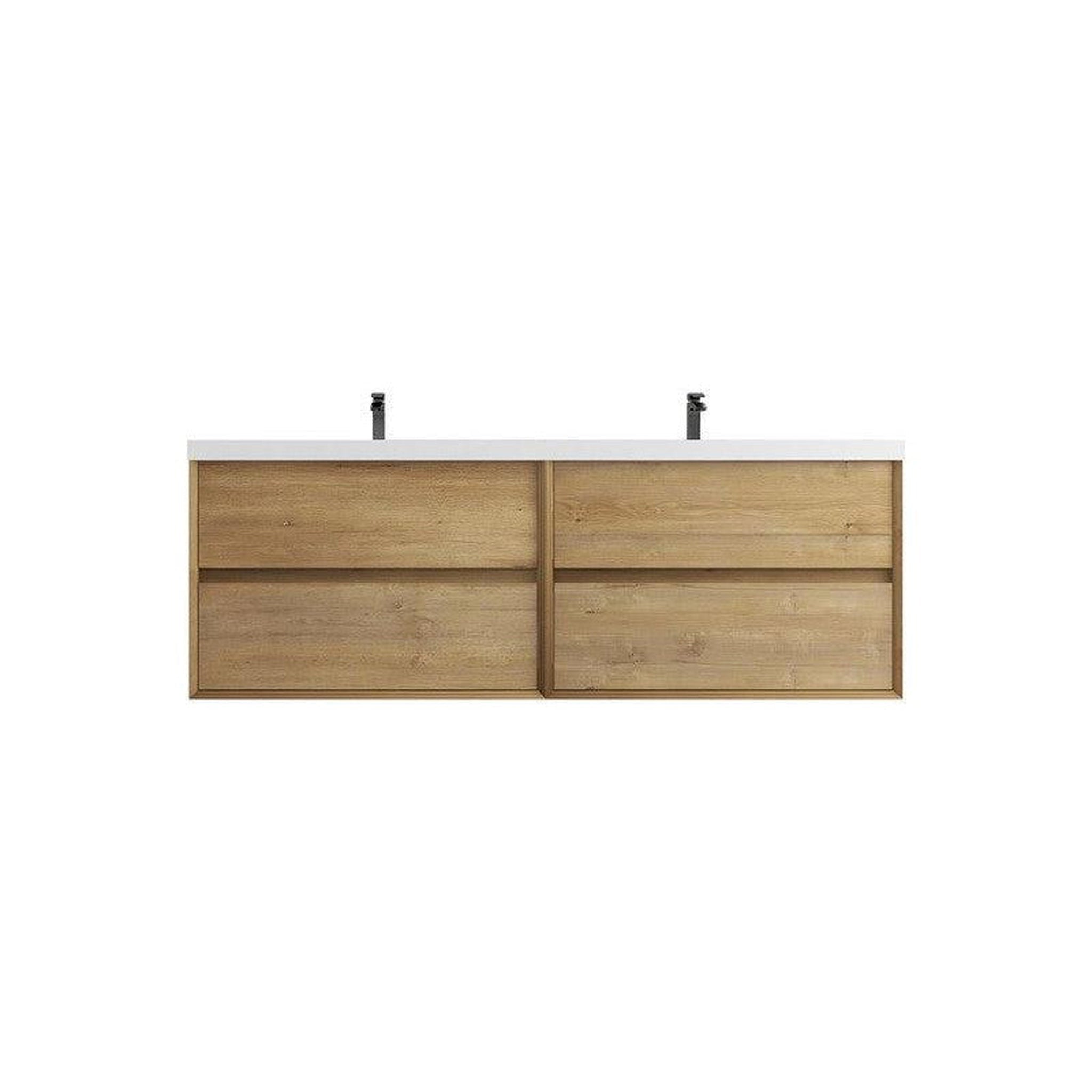 Noble 72&quot; White Oak Wall-Mounted Modern Vanity With Double Reinforced White Acrylic Sinks