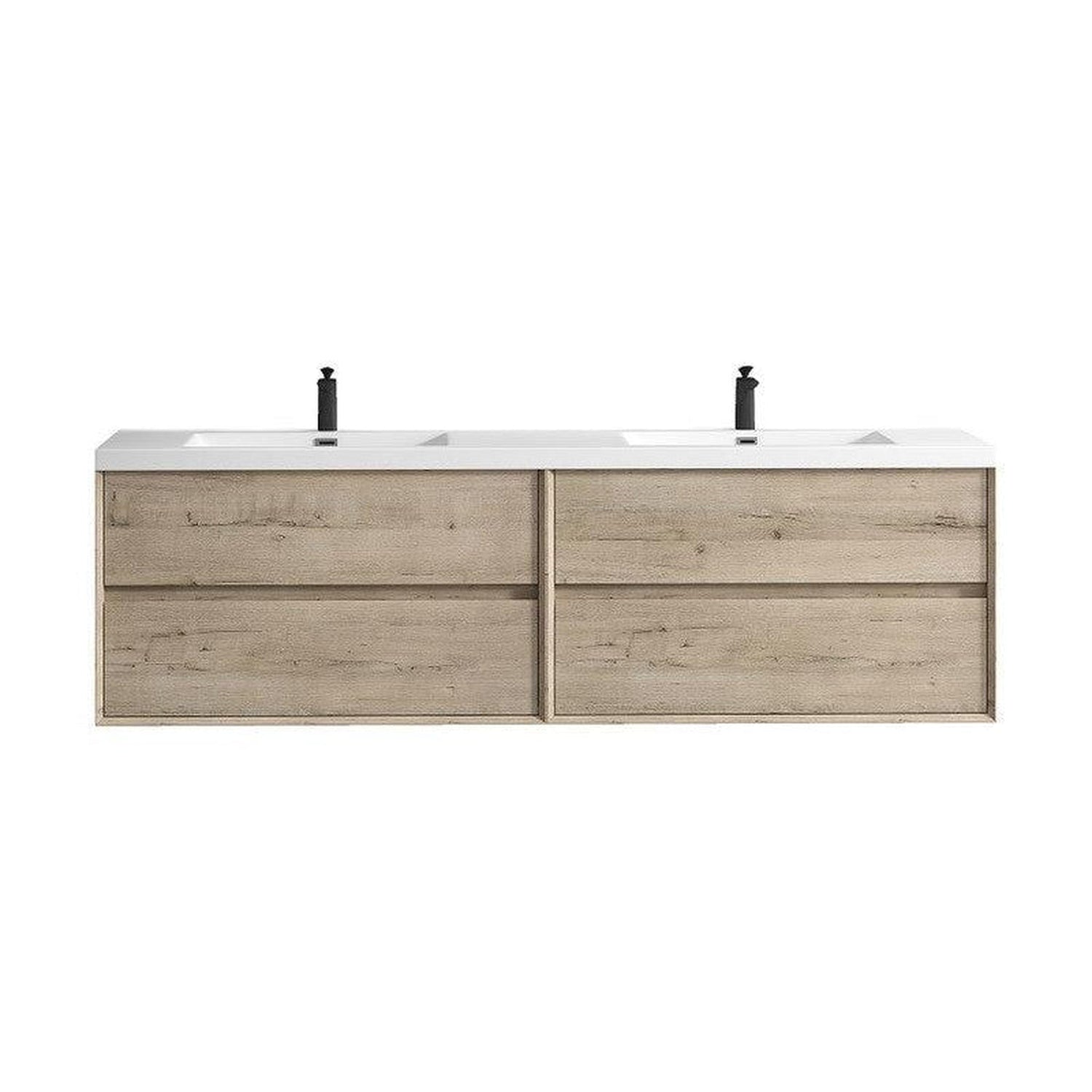 Noble 84&quot; Light Oak Wall-Mounted Modern Vanity With Double Reinforced White Acrylic Sinks