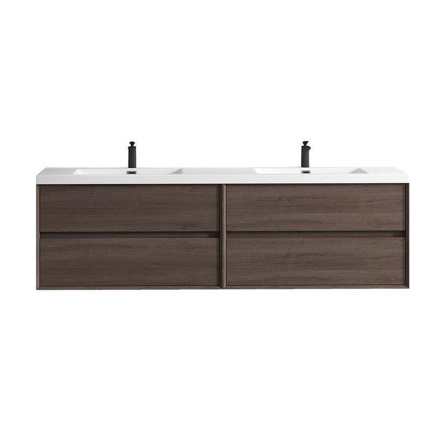 Noble 84&quot; Red Oak Wall-Mounted Modern Vanity With Double Reinforced White Acrylic Sinks