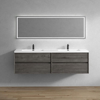 Noble 84&quot; Smoke Oak Wall-Mounted Modern Vanity With Double Reinforced White Acrylic Sinks