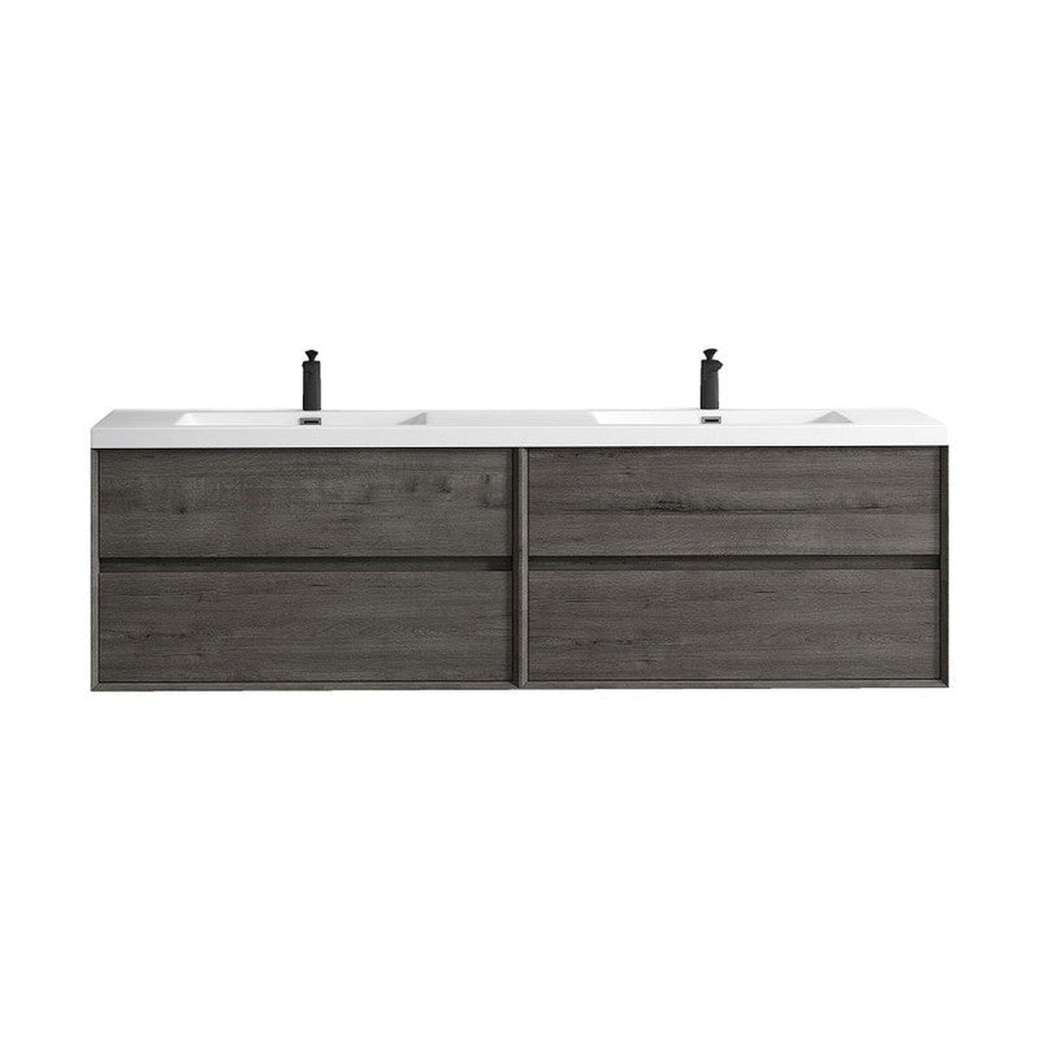 Noble 84&quot; Smoke Oak Wall-Mounted Modern Vanity With Double Reinforced White Acrylic Sinks