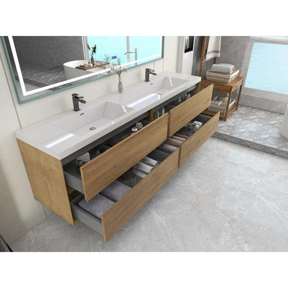 Noble 84&quot; White Oak Wall-Mounted Modern Vanity With Double Reinforced White Acrylic Sinks