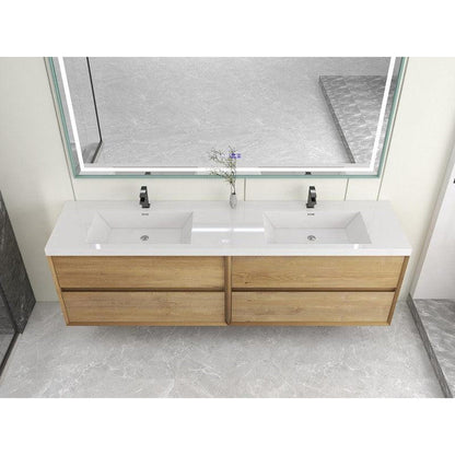 Noble 84&quot; White Oak Wall-Mounted Modern Vanity With Double Reinforced White Acrylic Sinks