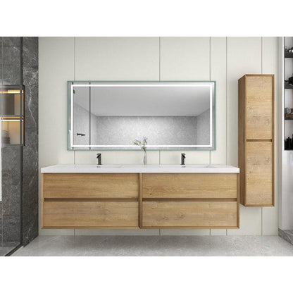 Noble 84&quot; White Oak Wall-Mounted Modern Vanity With Double Reinforced White Acrylic Sinks