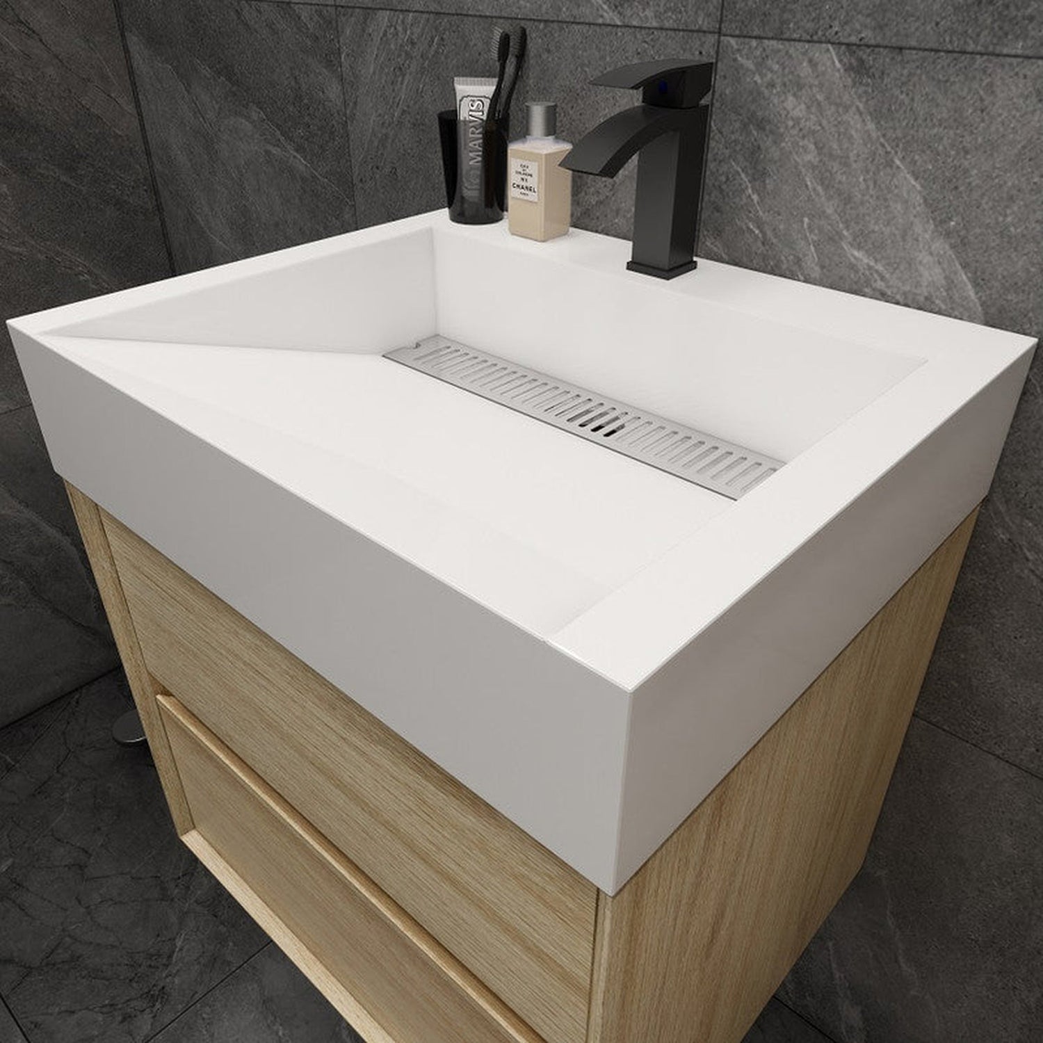 Prime 24&quot; Coffee Wood Wall-Mounted Vanity With Single Reinforced White Acrylic Sink