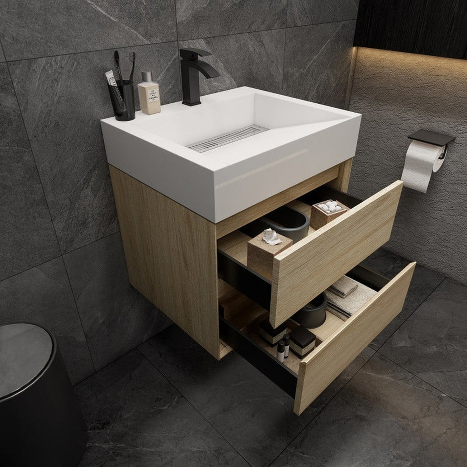 Prime 24&quot; Coffee Wood Wall-Mounted Vanity With Single Reinforced White Acrylic Sink