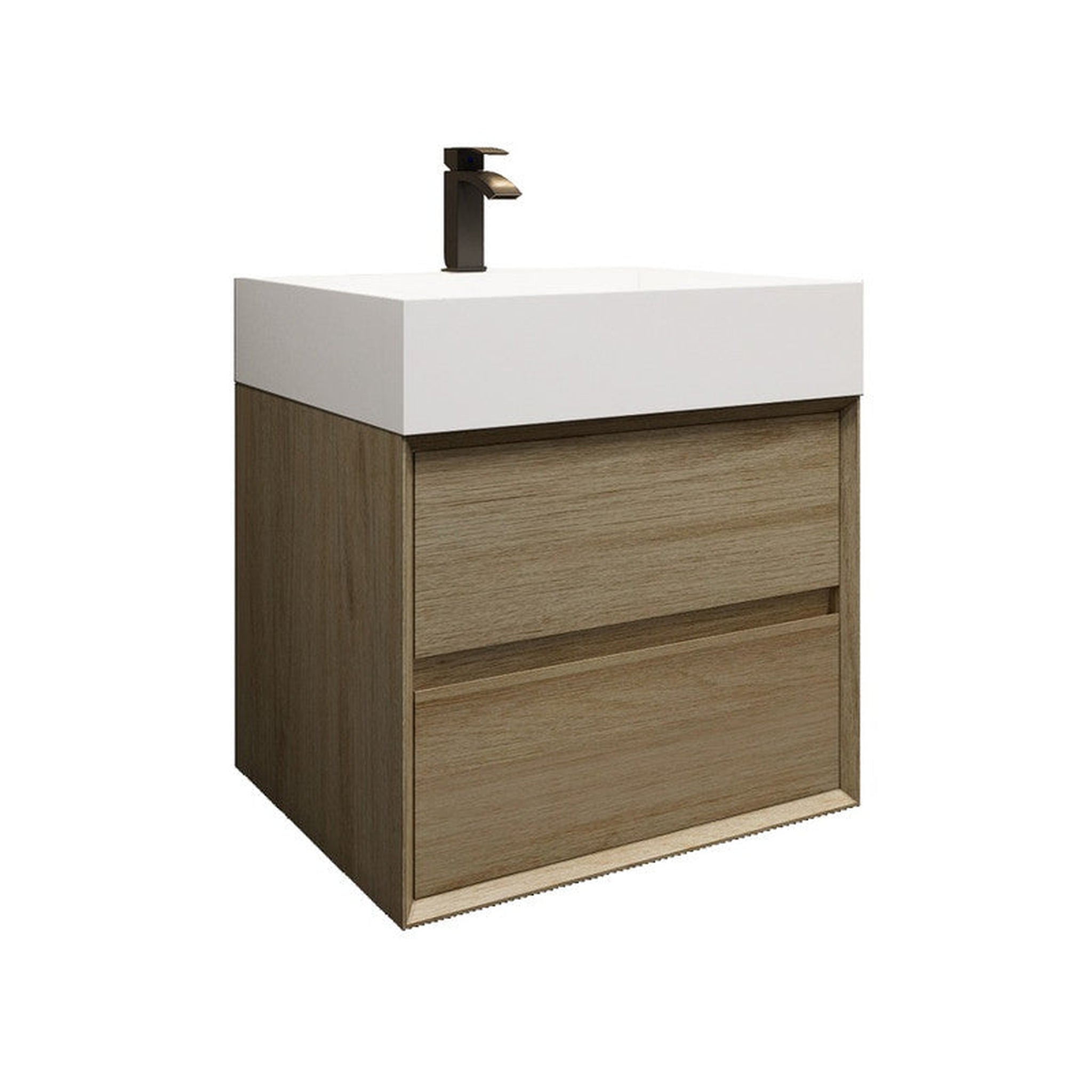 Prime 24&quot; Coffee Wood Wall-Mounted Vanity With Single Reinforced White Acrylic Sink