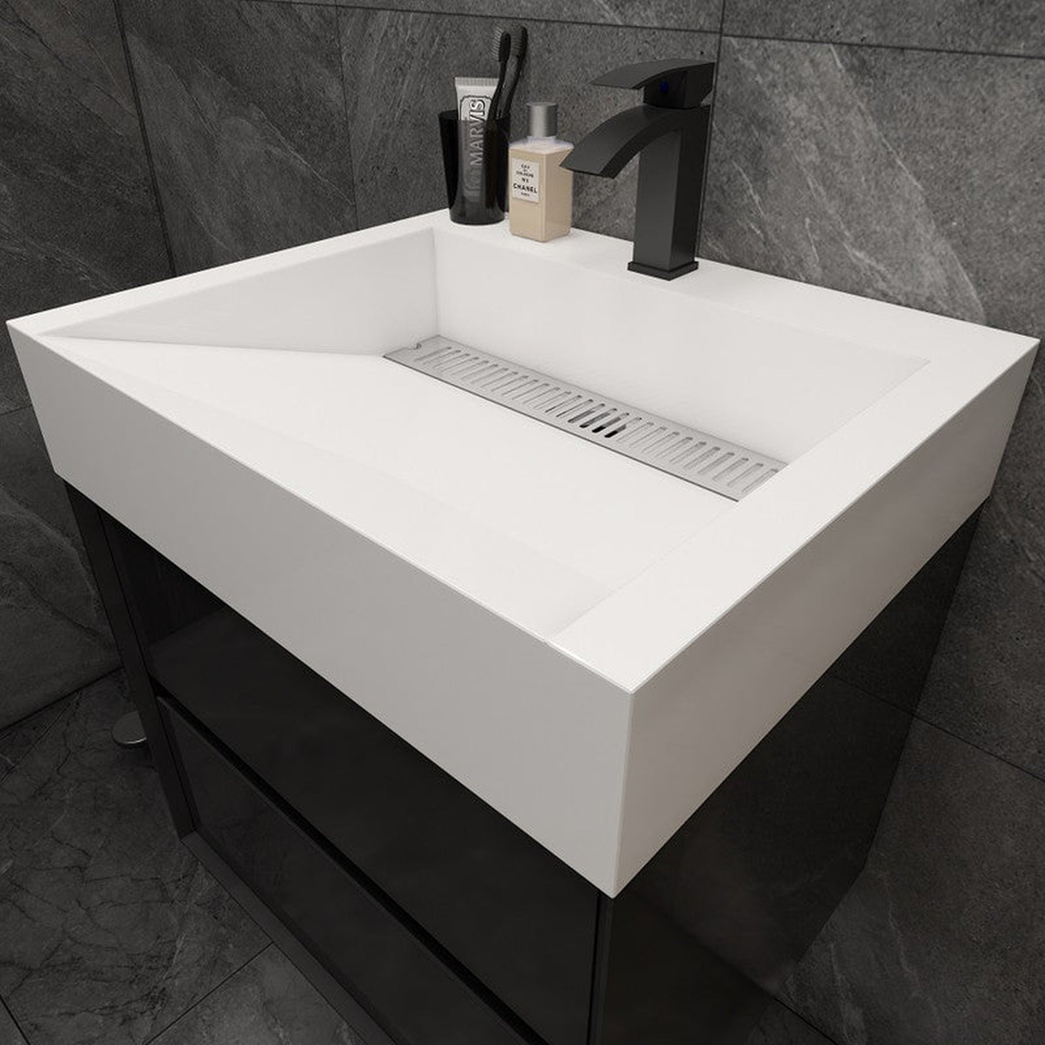 Prime 24&quot; Gloss Black Wall-Mounted Vanity With Single Reinforced White Acrylic Sink