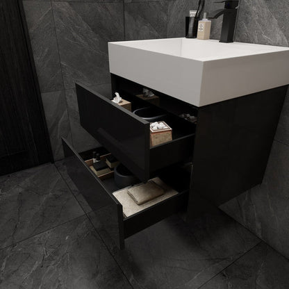 Prime 24&quot; Gloss Black Wall-Mounted Vanity With Single Reinforced White Acrylic Sink