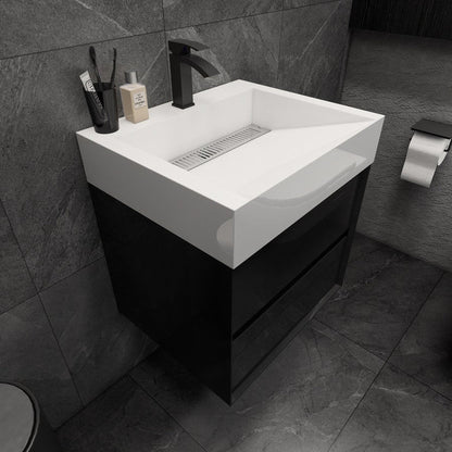 Prime 24&quot; Gloss Black Wall-Mounted Vanity With Single Reinforced White Acrylic Sink