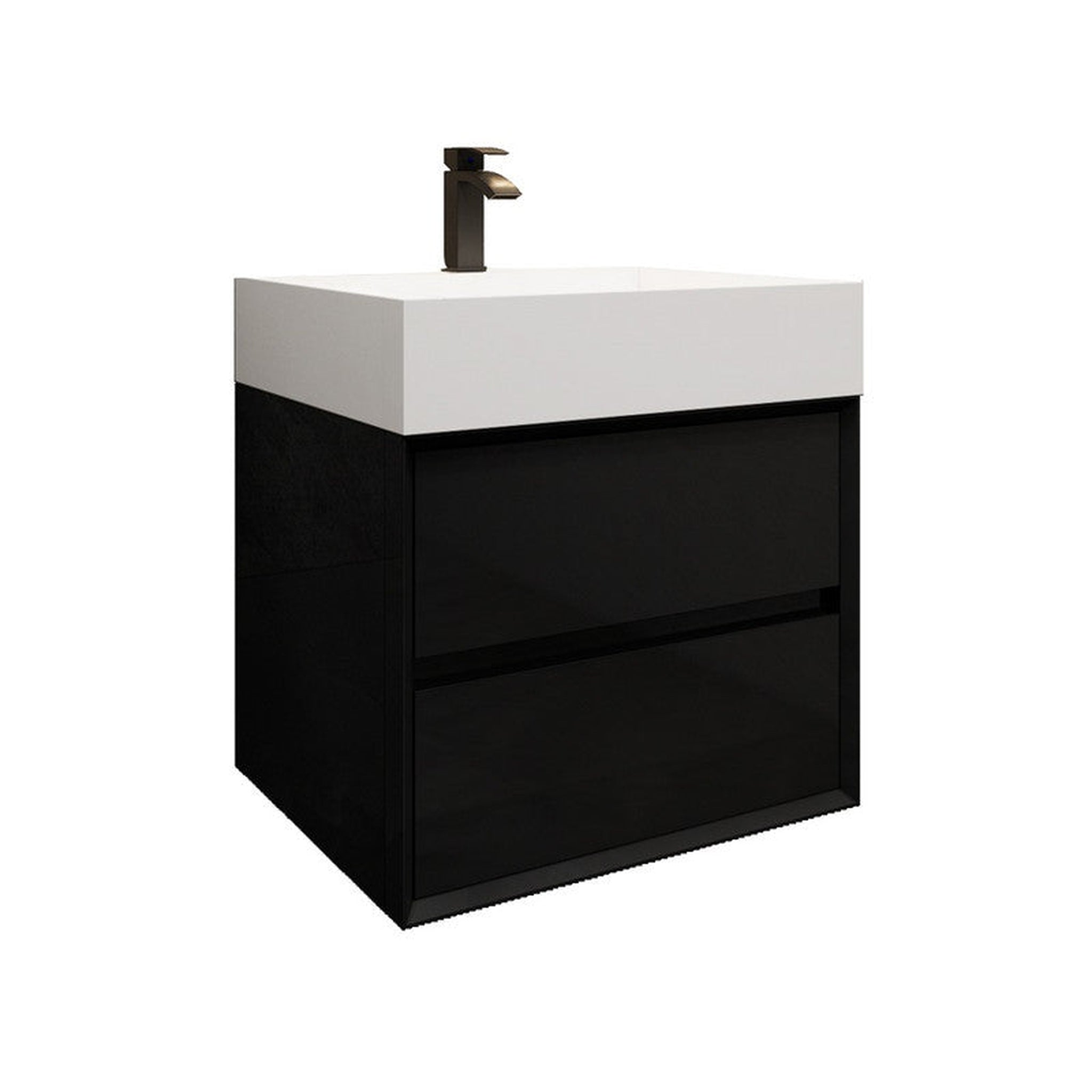 Prime 24&quot; Gloss Black Wall-Mounted Vanity With Single Reinforced White Acrylic Sink