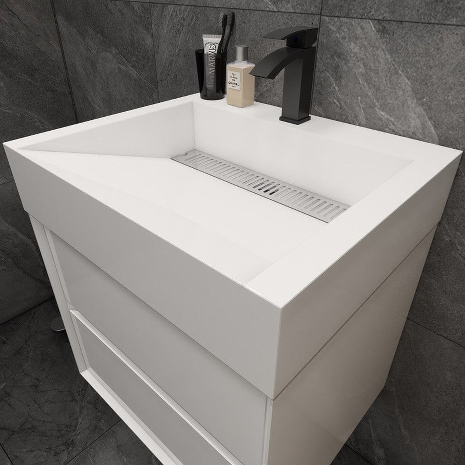 Prime 24&quot; Gloss White Wall-Mounted Vanity With Single Reinforced White Acrylic Sink