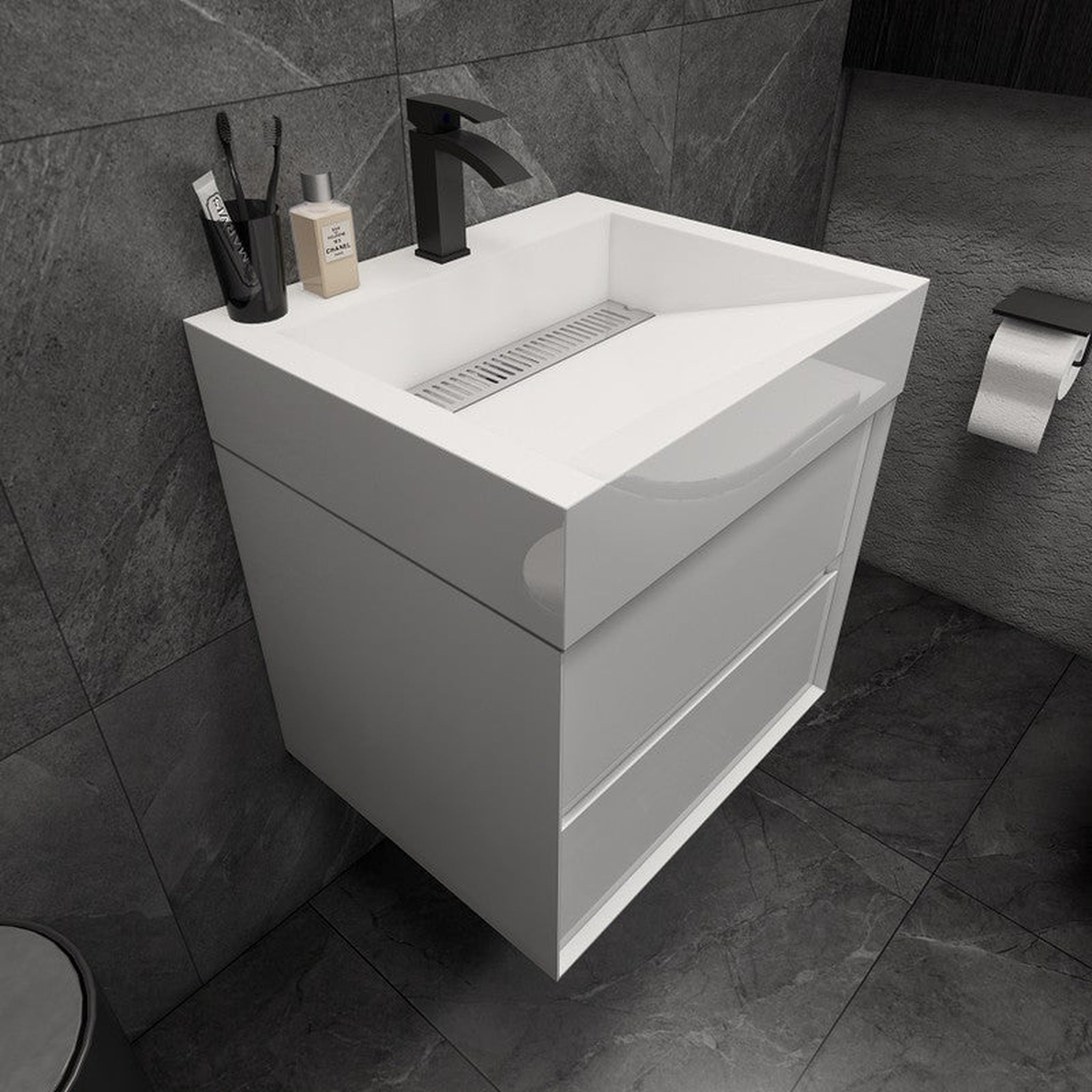 Prime 24&quot; Gloss White Wall-Mounted Vanity With Single Reinforced White Acrylic Sink